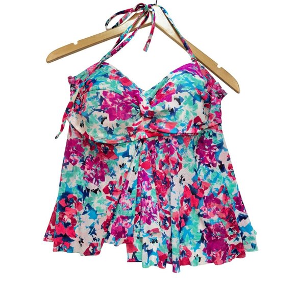 Wave Zone Women's Floral Halter Tankini Top Swimwear Size 12 Multicolor Padded - Picture 1 of 8